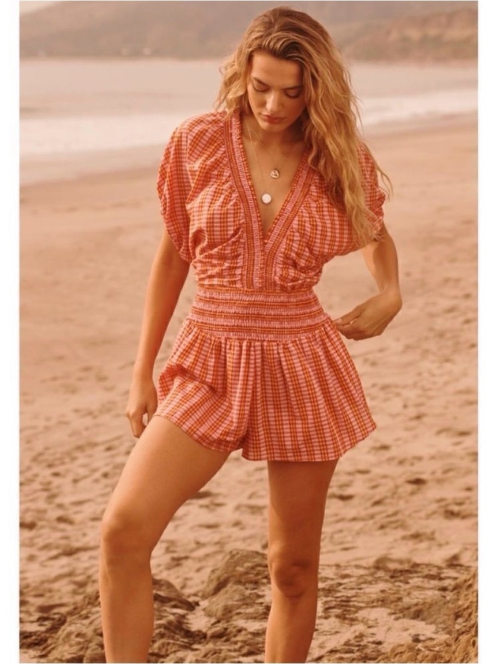 Anthropologie gingham romper playsuit